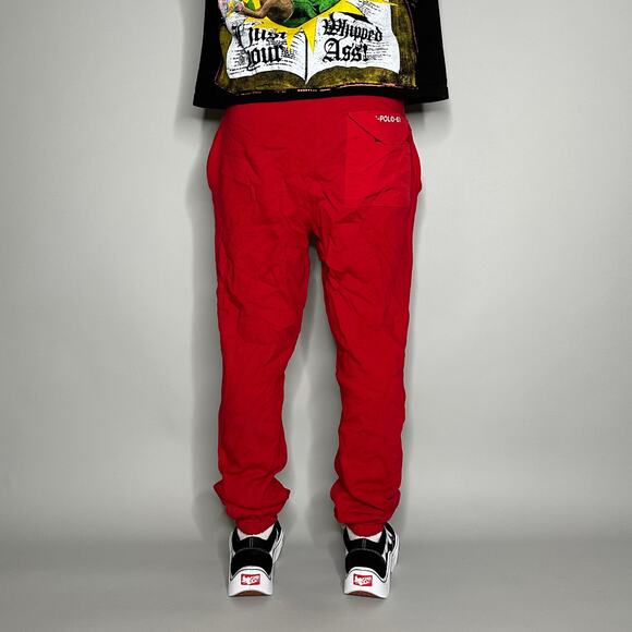 Vintage 90s Polo Ralph Lauren Joggers Mens M Baggy Crimson Red Cotton Sweatpants - Picture 3 of 4